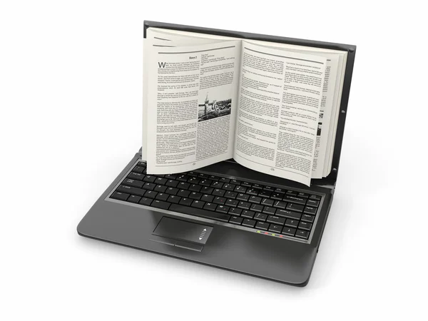 E-learning. Tela de laptop como livro no fundo branco . — Fotografia de Stock