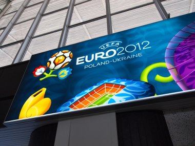 Railway Station and Euro 2012 Banner in Warsaw, Poland clipart