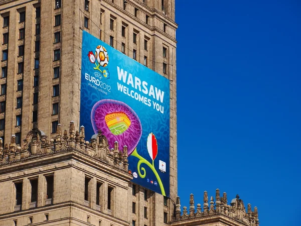 Fanzone e Palácio da Cultura em Varsóvia, Polônia — Fotografia de Stock
