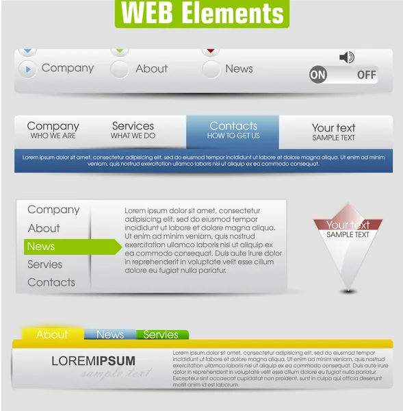 Elementos de modelo de design Web com conjunto de ícones: Barra de menu de navegação — Vetor de Stock