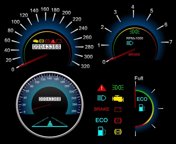 Tableau de bord Compteur de vitesse. Fond vectoriel — Image vectorielle