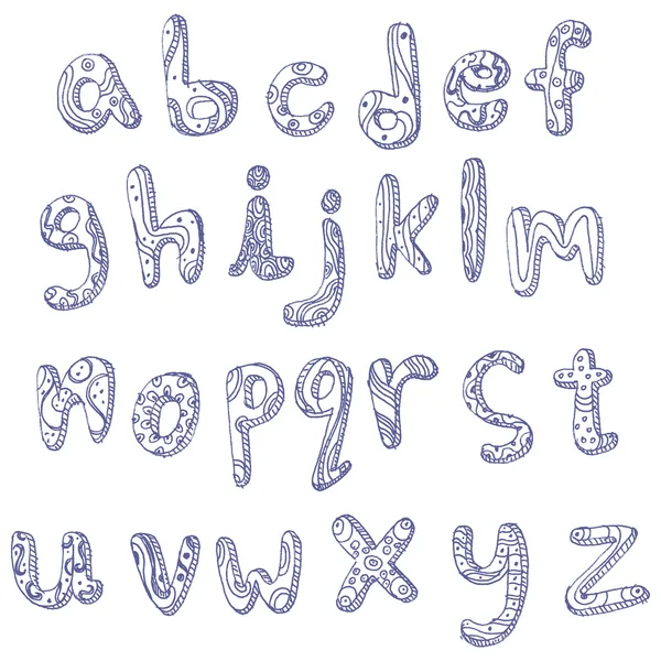 Alfabeto doodle minuscolo — Vettoriale Stock