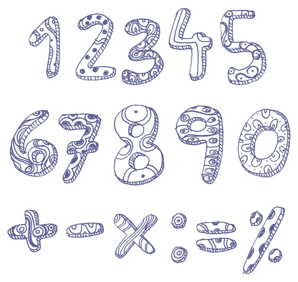 Doodle numbers and math signs — Stock Vector