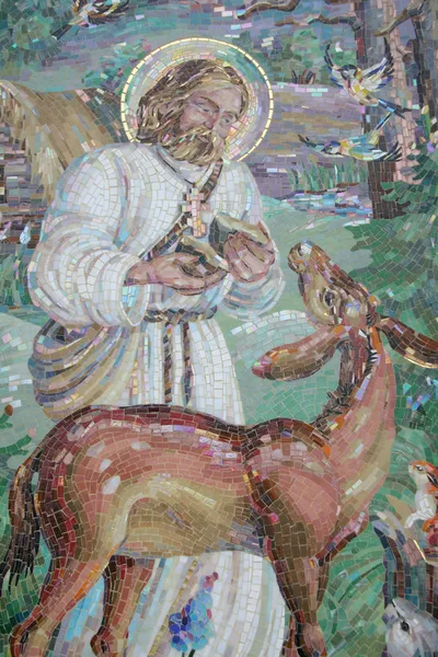 Mosaico en la pared de la iglesia Serafines de Sarov — Foto de Stock