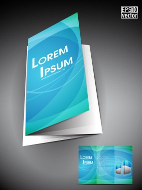 Professional business three fold flyer template, corporate brochure or cover design in blue color clipart