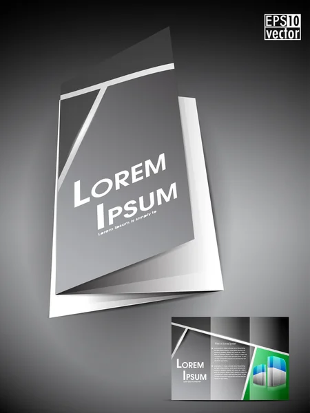 Modelo profissional de folheto de três dobras de negócios, brochura corporativa ou design de capa na cor cinza com círculo 3d — Vetor de Stock
