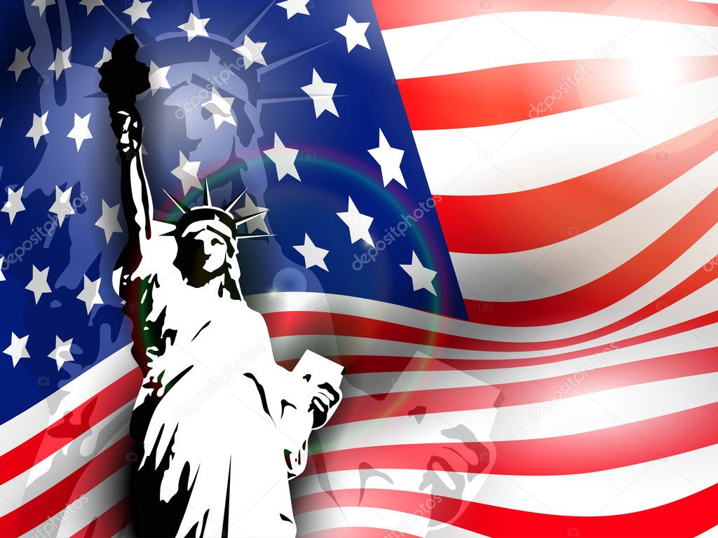 Statue of liberty on American flag background for 4th July Amer Stock ...