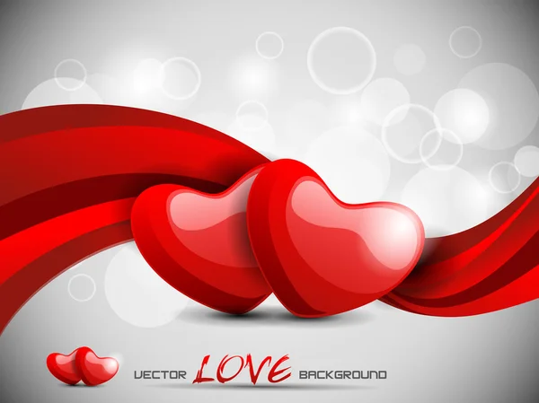 Casal Corações com onda brilhante vermelho e fundo abstrato — Vetor de Stock