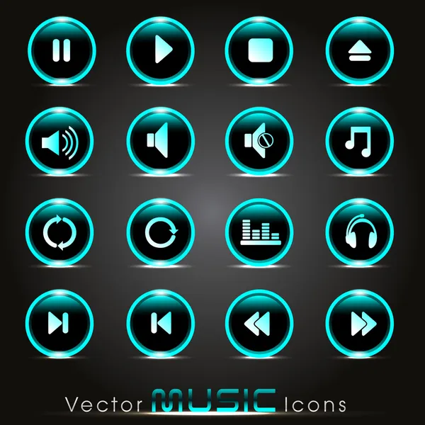 Un set di brillanti icone lucide a tema musicale, eps10 design . — Vettoriale Stock