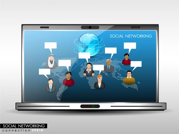 Социальная сеть, коммуникация в глобальных сетях, показывающая остроумие — стоковый вектор