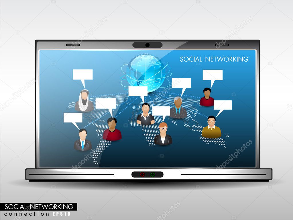 Social network, communication in the global networks showing wit
