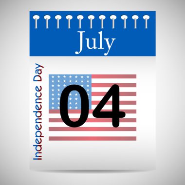 Calendar showing date 4th of July American Independence Day with American Flag.EPS 10. Vector illustration. clipart