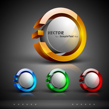 Abstract 3D glossy icon sets in yellow, blue, green or red color with grey color combination, isolated on grey with text space.EPS 10. can be use as icons, element, banner or background. clipart