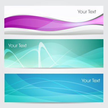 Vector illustration of banners or website headers with green, pink and blue color wave. EPS 10 format clipart