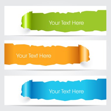 Vector illustration of banners or website headers with green, orenge and blue color hole through pape with EPS 10 format. clipart