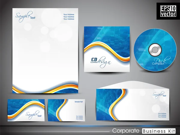 Professionelles Corporate Identity Business Kit mit abstraktem Wellenmuster . — Stockvektor