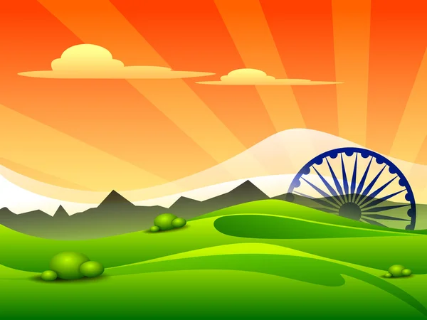 Bandeira tricolor indiana Roda Asoka para Dia da República e Dia da Independência, ilustração vetorial. EPS 10 . — Vetor de Stock