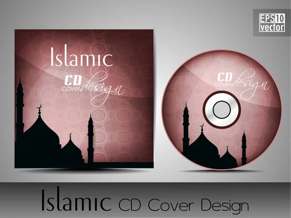 Islamic CD cover design with Mosque or Masjid silhouette in pink color and floral patterns. EPS 10. Vector illustration. — Stock Vector