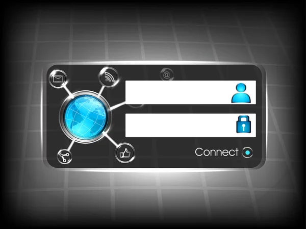Concept de réseautage social avec écran de connexion. bouton de connexion et les icônes des réseaux sociaux.EPS 10 — Image vectorielle