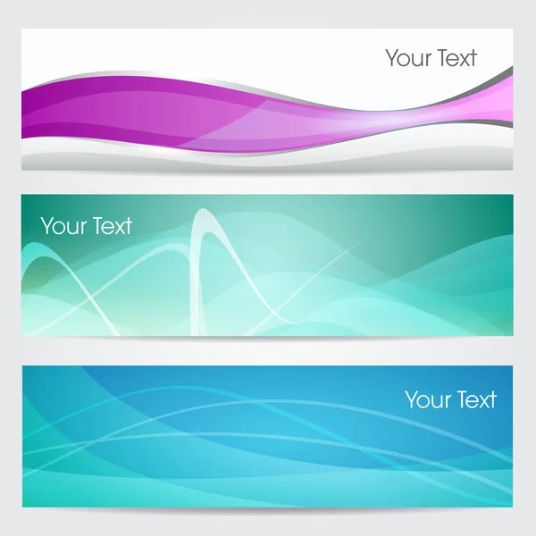 Illustration vectorielle de bannières ou d'en-têtes de site Web avec onde de couleur verte, rose et bleue. Format EPS 10 — Image vectorielle