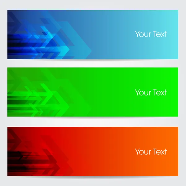 Vector illustration of banners or website headers with green, orenge and blue color arrow. EPS 10 format — Stock Vector