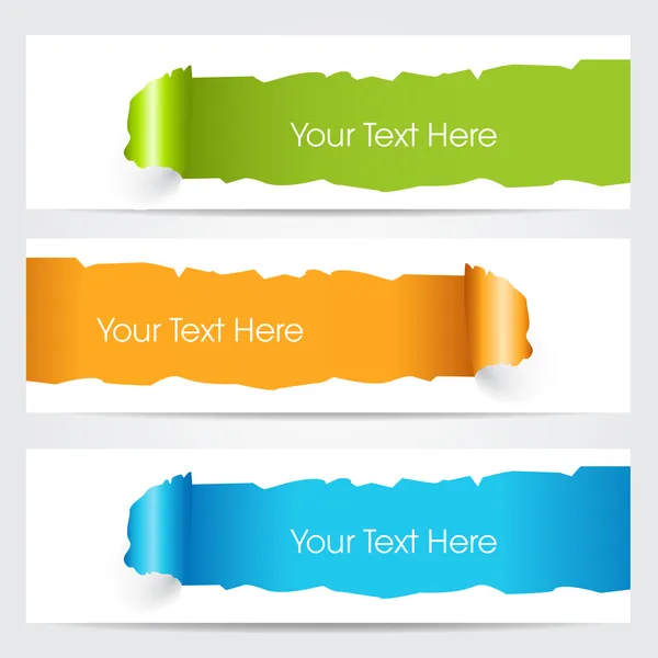 Illustration vectorielle de bannières ou d'en-têtes de site Web avec trou de couleur verte, orange et bleue à travers le papillon au format EPS 10 . — Image vectorielle