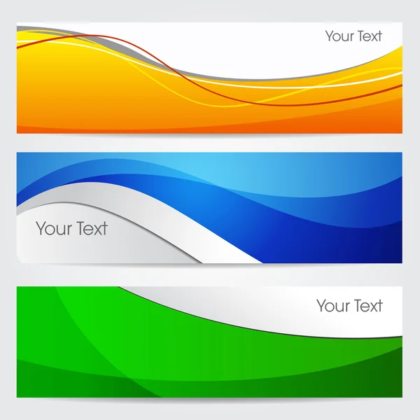 Vektorillustration von Bannern oder Website-Headern mit grünen, orangen und blauen Farbwellen. Folge 10 — Stockvektor