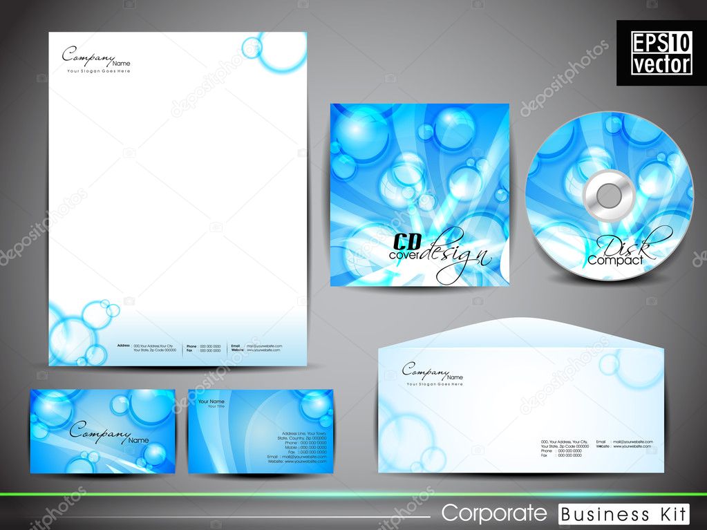 Professional Corporate Identity kit or business kit with artistic, abstract water pattern in bule color for your business. includes CD Cover,Envelope, Business Card and Letter Head Designs in EPS 10.