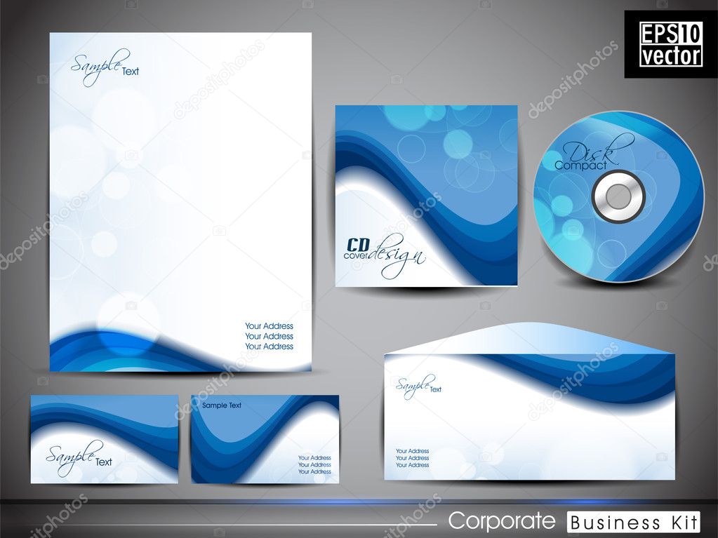 Professional CorporateIdentity kit or business kit with abstract wave pattern .