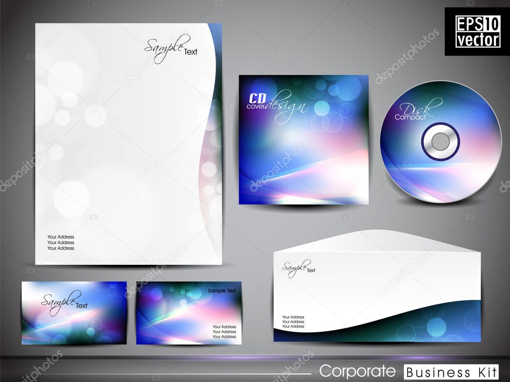 Professional Corporate Identity kit or business kit with abstract wave pattern .