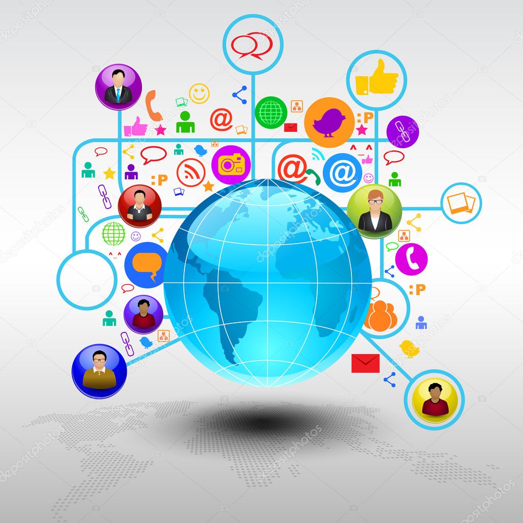 Social media network connection and communication in the global with networking icons. Vector illustration. EPS 10