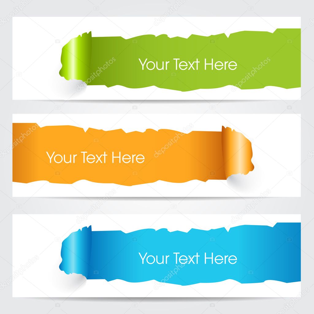 Vector illustration of banners or website headers with green, orenge and blue color hole through pape with EPS 10 format.