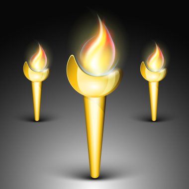 Golden torch flaming on isolated grey background. EPS 10. clipart