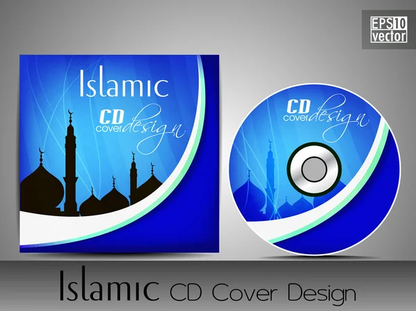 Islamic CD cover design with Mosque or Masjid silhouette in blue — Stock Vector