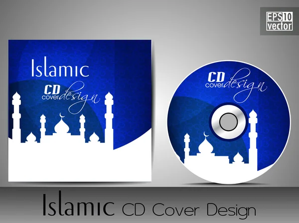 Islamic CD cover design with Mosque or Masjid silhouette in yell — Stock Vector