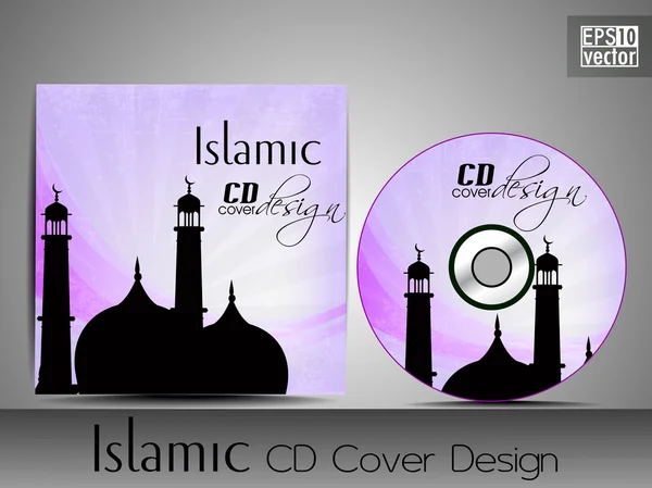 Islamic CD cover design with Mosque or Masjid silhouette in purp — Stock Vector