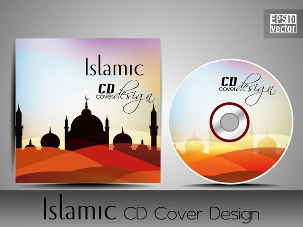 Islamic CD cover design with Mosque or Masjid silhouette with or — Stock Vector