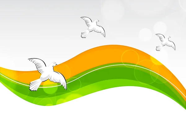Criativa bandeira indiana cor de fundo com onda, brilho e flora — Vetor de Stock