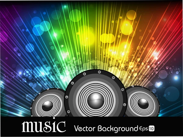 Fondo musical abstracto en rayos multicolores y spekers . — Vector de stock
