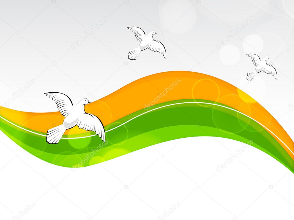 Creative Indian flag color background with wave, shine and flora