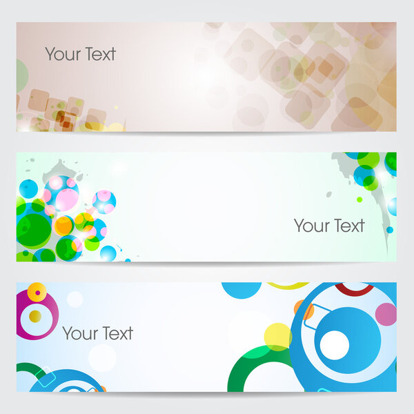 Abstract headers design, vector illustration with colorful circles and square. with Eps 10 format