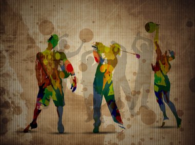Colorful grungy illustration of football soccer player and golf clipart
