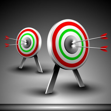 Two targets with hitting darts isolated on grey background. EPS 10. clipart