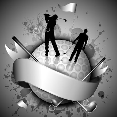 Vector illustration of golf ball with silhouette of player and golf stick on abstract background.EPS 10. clipart