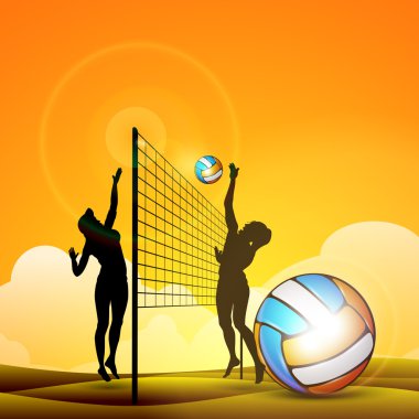 Vector illustration of two girls playing volleyball in sand,EPS 10. clipart