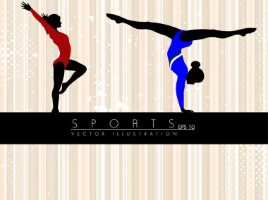 Illustration of rhythmic gymnastic girls on abstract grungy lines background. EPS10. clipart