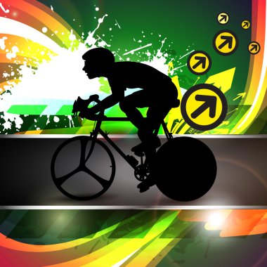 Vector design of bmx cyclist on colorful wave and grunge background. EPS 10. clipart