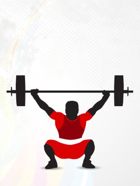 Silhouette of a weight lifter trying to heavy weight on abstract dotted background with grunge effects. EPS 10. clipart