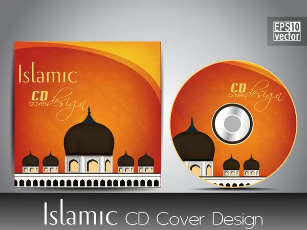 Islamiska cd omslagsdesign med moskén eller masjid silhuett med bl — Stock vektor