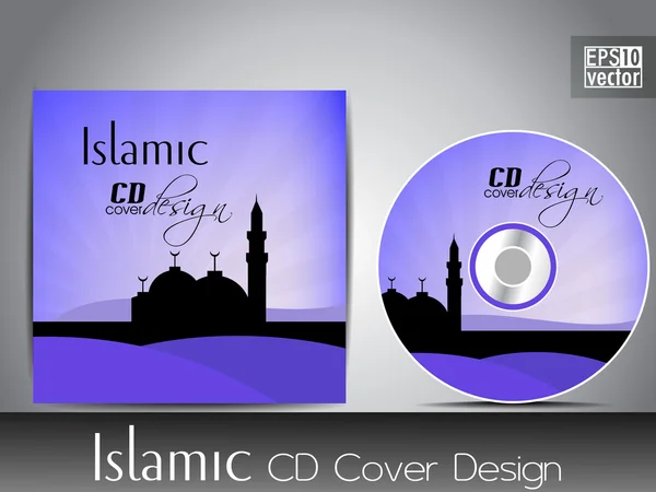 Islamic CD cover design with Mosque or Masjid silhouette with bl — Stock Vector